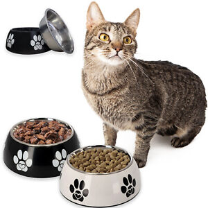 2x Cat Metal Bowls Set Non-Slip Kitten Stainless Steel Pet Feeding CatCentre®