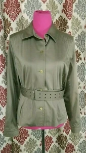 NWT Doncaster Jacket Size 10 Women's Green Button Down Long Sleeve Belt - Picture 1 of 6