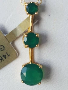 Colgante de 3 piedras de ónix verde oro amarillo sólido de 14 quilates - Imagen 1 de 12