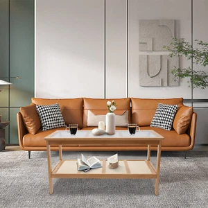 Modern 2-Tier Coffee Table Cocktail Table with Open Shelves for Living Room - Picture 1 of 15