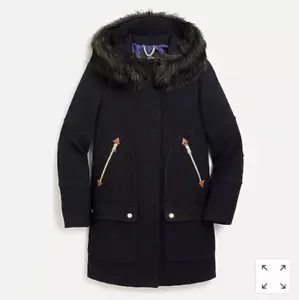 NUEVO CON ETIQUETAS J. Parka Crew Petite Chateau en lana italiana Stadium - negra - talla 2P - Imagen 1 de 1