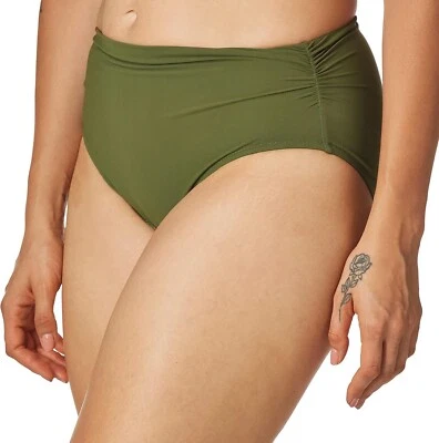 Profile by Gottex Ruched High Waist Swimsuit Bikini Brief Bottom Moto Olive Sz 8 - Image 1 of 4