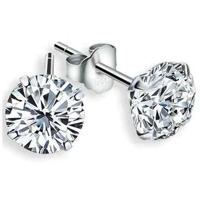 925 Sterling Silver Classic CZ Crystal Simulated Diamond Cutting Stud Earrings - Picture 1 of 10