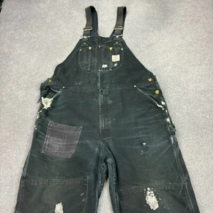 Carhartt Dungarees Adult 42x30 Black Overalls Double Knee Bib Duck Canvas Mens* - Picture 1 of 14