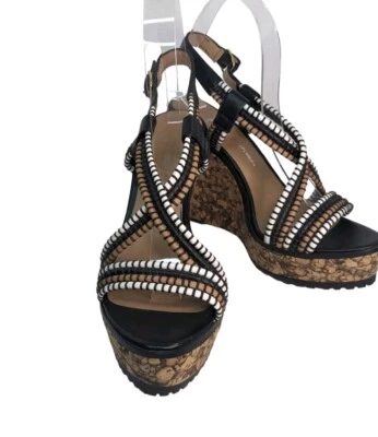 Lisa For Donald J Pliner KALINO Cork Wedge Platform Leather Sandals Women Size 8 - Imagem 1 de 4