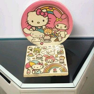 Juego de platos de papel redondos para almuerzo y servilletas de 2 capas de Hello Kitty de 8 quilates 9" nuevo  Foto 1 de 3