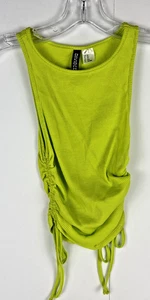 Canotta H&M divisa verde fluo a costine increspata laterale XS cotone elasticizzato - Foto 1 di 8