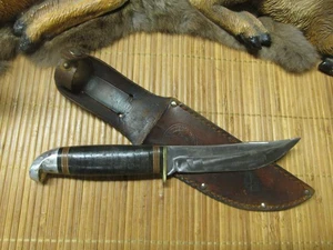 Vintage 1950 ( OFFIZIELLE BS ) LEDERSCHEIDE mit WESTERN FESTE KLINGE CAMP MESSER - Bild 1 von 11