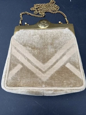 Bolso sin asas ROBERTA DI CAMERINO - Años 60 Marfil Beige Terciopelo Herrajes Dorados 7x7 Foto 1 de 4