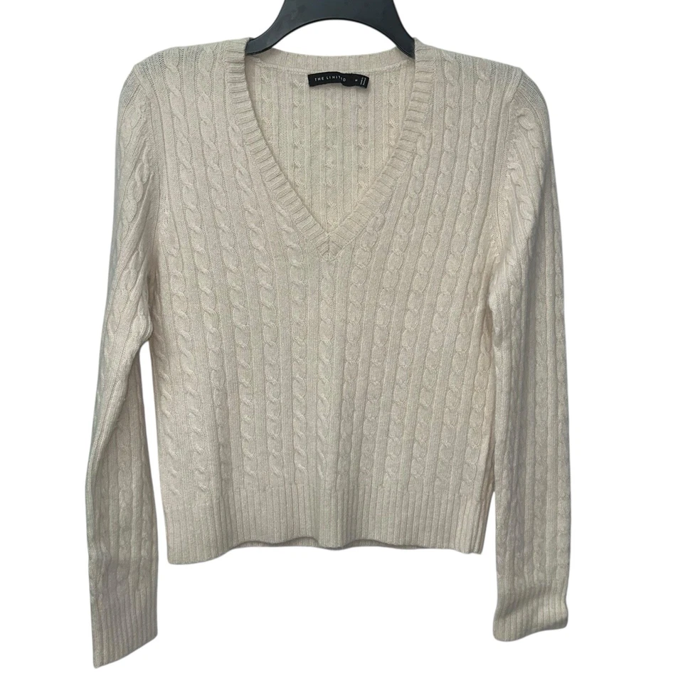 Винтажный ограниченный размер M кашемир шерсти Angora кабель трикотажа v-образным вырезом свитер женщин - Изображение 1 из 4