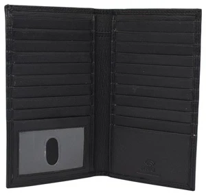 RFID Blocking Bifold Genuine Leather Credit Card ID Holder Long Wallet (Black) - Picture 1 of 8