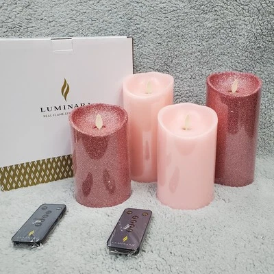 Luminara Flameless Moving Wick Candle Set of 4 Dusty Pink 5" & 7" Smooth Glitter - Image 1 of 4