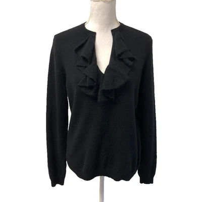 Suéter Jersey Saks Fifth Avenue Cashmere para Mujer XL Negro Volantes Carrera Foto 1 de 4