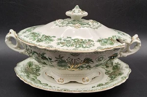 Antique J & G Meakin Green Japan Pattern Covered Mini Tureen Gravy Sauce Dish - Picture 1 of 11