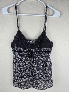 True Vintage y2k Guess Jeans Black Lace Floral Cami Top Velvet Bow Detail S - Picture 1 of 6