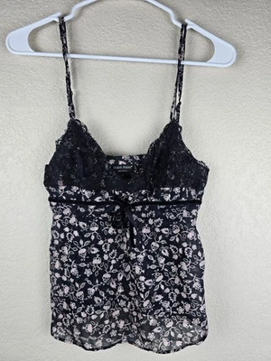 True Vintage y2k Guess Jeans Black Lace Floral Cami Top Velvet Bow Detail S - Image 1 of 4