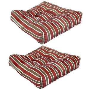 Outdoor Square Tufted Seat Cushion - Red Stripe - Set of 2 by Sunnydaze - Picture 1 of 6