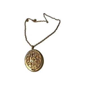 Medallón Colgante Collar Tono Dorado Filigrana Ornada Intrincada Cadena Retorcida 24" - Imagen 1 de 5