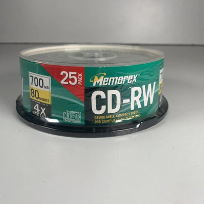全新 Memorex CD-RW 25 包 可录制 可重写 80 分钟 700MB 4x 多速 — 第 1/4 张图片