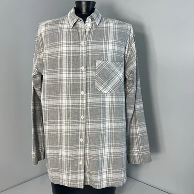 Camisa Old Navy Boyfriend para mujer gris mediano/blanco franela a cuadros suave clásico algodón Foto 1 de 4