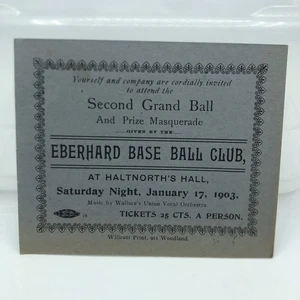 Antik 1903 Großer Maskenball Ticket - Eberhard Base Ball Club - Bild 1 von 4