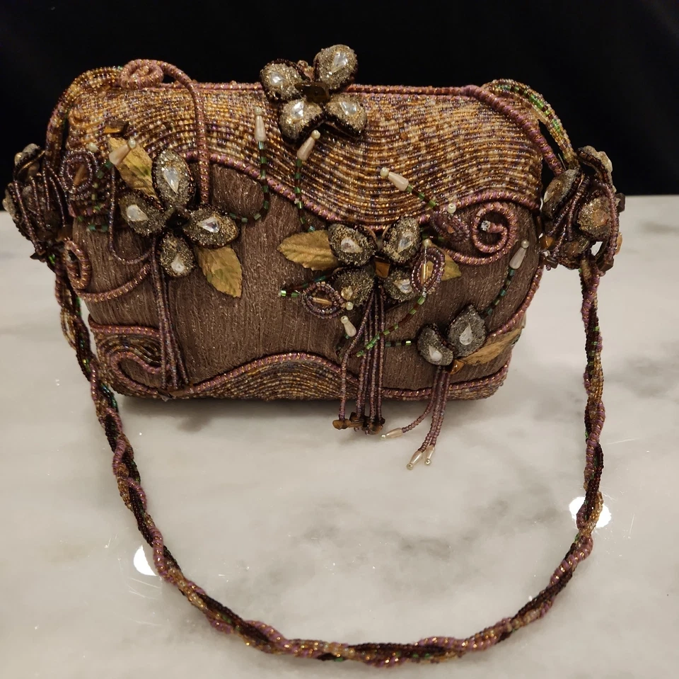 Mary Francis Bolso de Mano Duro Cuentas Bandolera, Beige Marrón Rosa Verde, Cristal  Foto 1 de 4