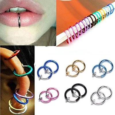 Clip-On Spring Action Non-Piercing Fake Septum Lip Cartilage Nose Tragus Ring - Image 1 of 4