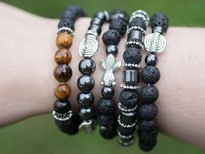 Pulsera con dije de cristal de roca LAVA crudo - Joyería difusora de aromaterapia, E2041 - Imagen 1 de 10