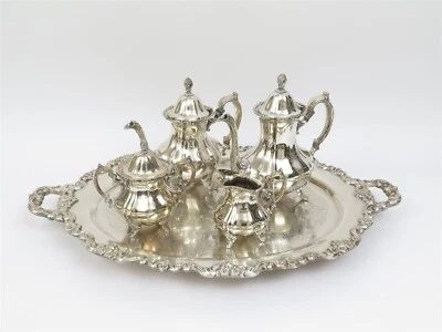 Juego de té Towle Grand Duchess SilverPlate 5 piezas cafetera tetera crema azúcar y bandeja Foto 1 de 4