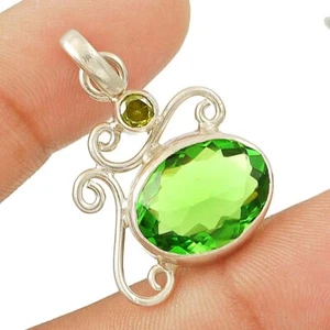 4CT Peridot 925 Solid Genuine Sterling Silver Pendant 1 1/3'' Long @B14-8 - Picture 1 of 1