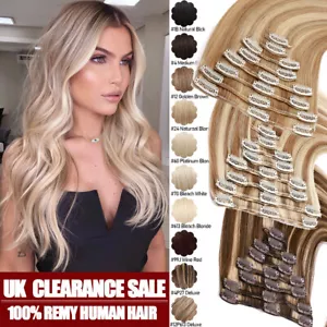 CLERANCE 100% Cabello Humano Clip Sin Costuras en Extensiones de Cabello Remy Cabeza Completa 18"70 g - Imagen 1 de 44