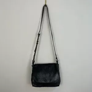 M&S Messenger Bag Crossbody Black Suede Leather Handbag Satchel Metallic Flap - Picture 1 of 12