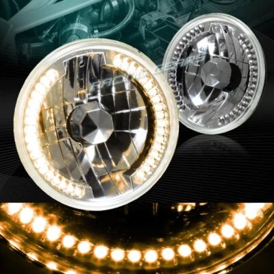 7 «КРУГЛЫЙ H6024 H6014 H6017 ХРОМИРОВАННЫЙ КОРПУС ЯНТАРНОЕ СВЕТОДИОДНОЕ КОЛЬЦО ГЕРМЕТИЧНЫЙ ЛУЧ ФАРЫ - Изображение 1 из 4