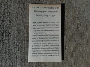 Tarjeta de colección 1938 Universidad California Berkeley Programa Educación UC Historia - Imagen 1 de 3
