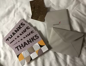 Papyrus Handmade Notes Cards Set Of 5 THANKS Lined Envelopes Stickers Thank You - Picture 1 of 6