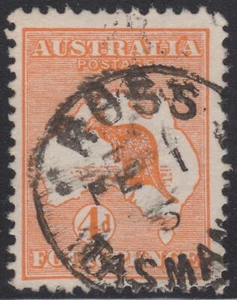 Kangaroo 4d orange 1st wmk, UCV H “colour flaw over IA", “ROSS” Tas pmk - Picture 1 of 3