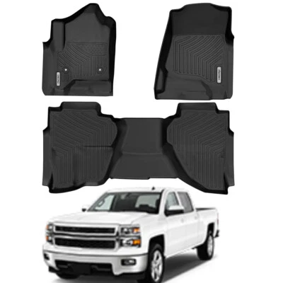 OEDRO Floor Mats Liner for 2014-2018 Silverado/Sierra 1500 Double Cab TPE Rubber - Image 1 of 4