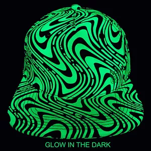 Glow in the Dark Trippy Green Wavy Snapback Hat Blacklight Reactive Cap NWT - Picture 1 of 9