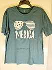 Womens Tshirt 'Merica Sunglasses, Xl, Green