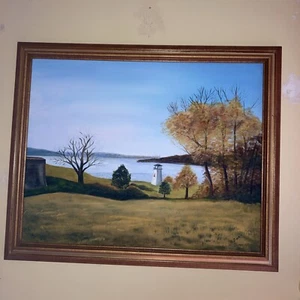 Original J HALL Oil Multicolor Painting On Canvas “Evening Sky” FRAMED Sz 22x19 - Picture 1 of 12