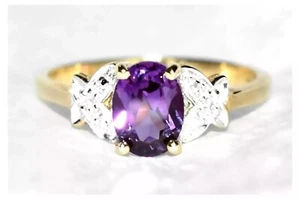 Alexandrite Gold Ring Solid 9ct Lab-Created Alexandrite & Natural Diamond R/8.75 - Picture 1 of 9