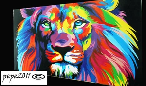 Framed Print Canvas pop Art rainbow lion painting - Picture 1 of 6