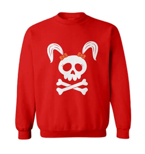 Skull With Pigtails - Tough Bows Bones Rocker Halloween Toddler Crewneck Sweater - Picture 1 of 8