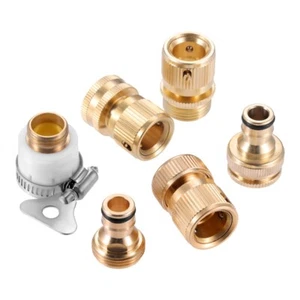6 Pack Brass Garden Hose Quick Coupling Fittings Car Washing Lawn Sprinkler - Picture 1 of 9