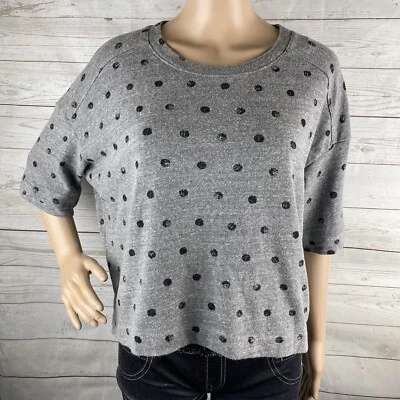 Splendid Shirt Small Gray Black Distressed Polka Dot Oversized Casual Knit Top - Image 1 of 4
