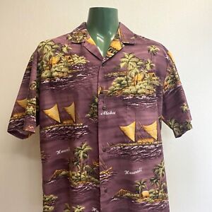 Royal Creations Vintage Hawaiian Shirt Men's XL Purple Aloha Sailing Beach