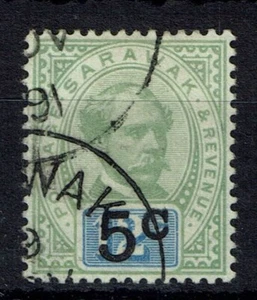 SARAWAK SG26a 1891 5c ON 12c VERDE Y AZUL VARIEDAD SIN PARAR USADO (d) - Imagen 1 de 1