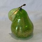 Murano Art Glass Green Pear W Leaf & Stem Fruit GOLD Vetro Artistico Handblown
