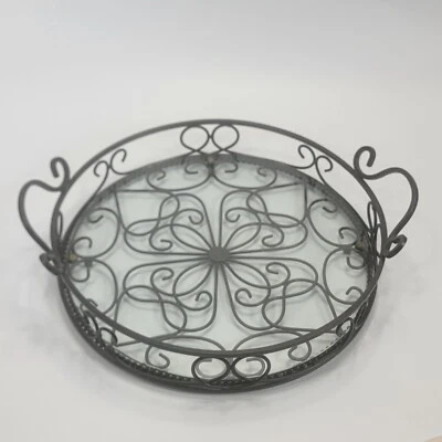 Southern Living at Home Jamestown Round Tray With Glass Insert & Handles  READ - Image 1 of 4