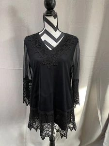 ALFANI BLACK TOP - LACE TRIM - GORGEOUS - NWT SZ PL -SALE!! - Picture 1 of 10
